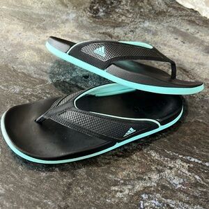 Adidas Black and Turquoise women's Flip Flops size 8